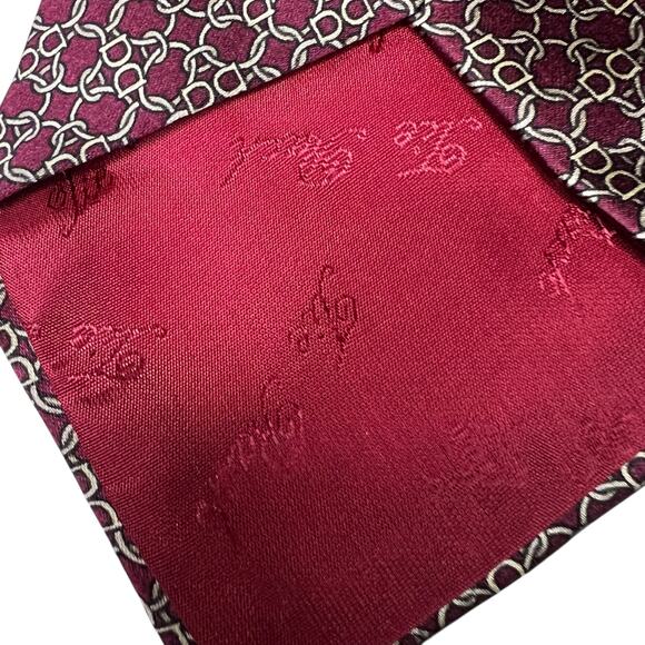 Luca Franzini Tie Rack Necktie Mens Burgundy Silk Geo Chain Link Business Formal - Picture 5 of 7